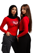 Heart Beat Long Sleeve baby tee(Red)