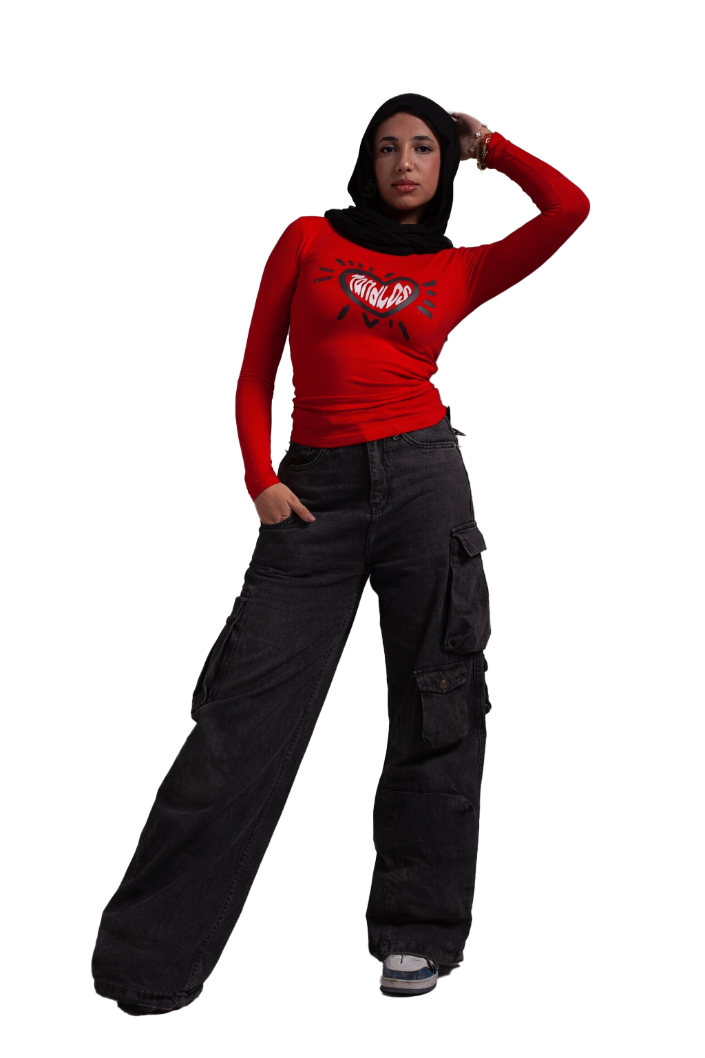 Heart Beat Long Sleeve baby tee(Red)