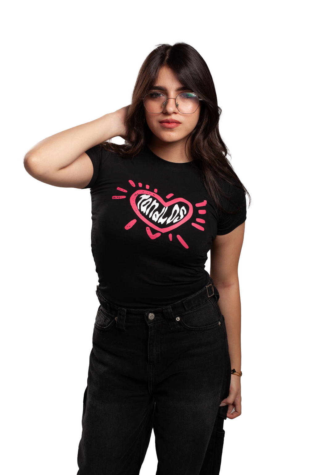 heart beat short sleeve baby tee(Black )