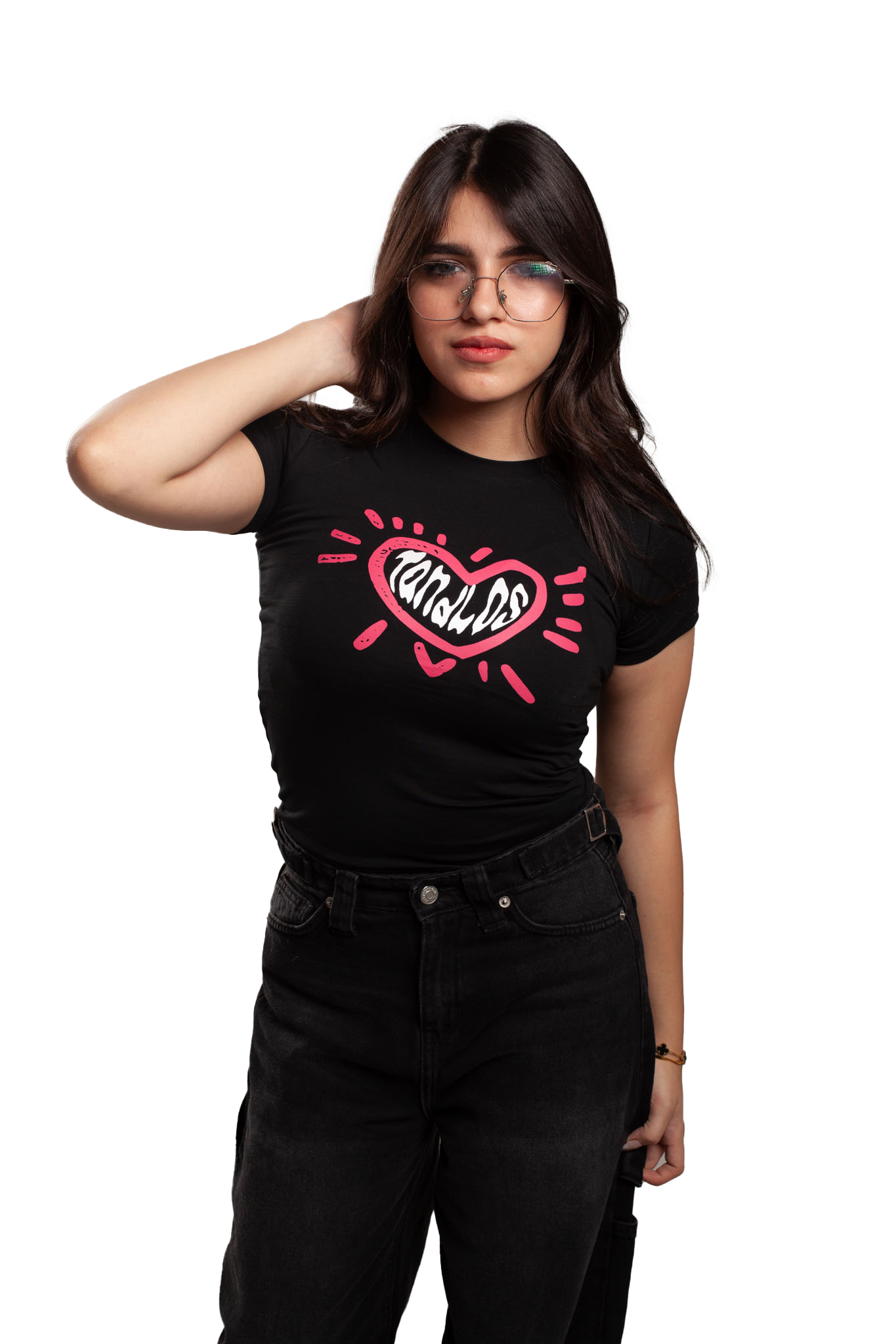 heart beat short sleeve baby tee(Black )