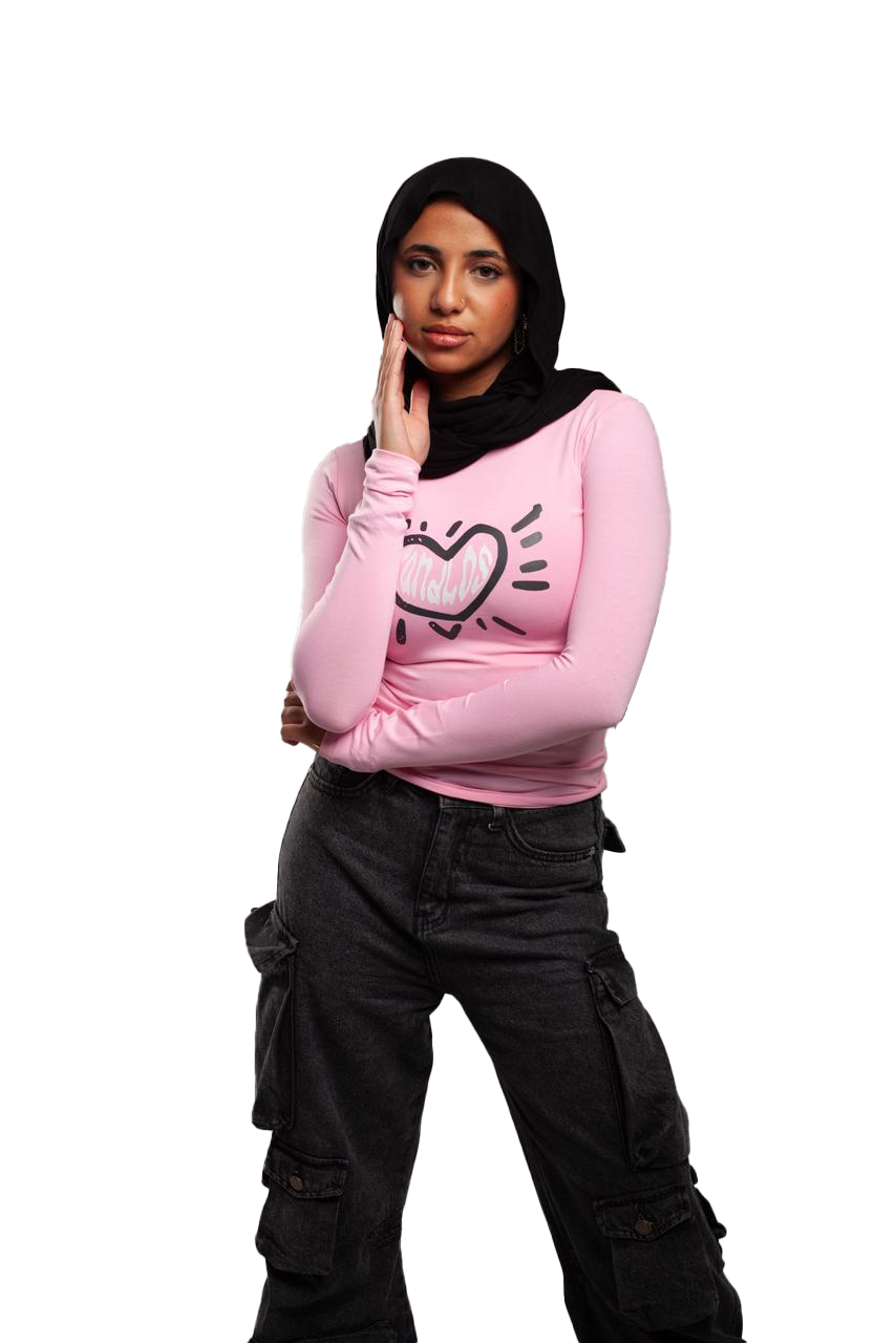 Heart Beat Long Sleeve baby tee(Pink)