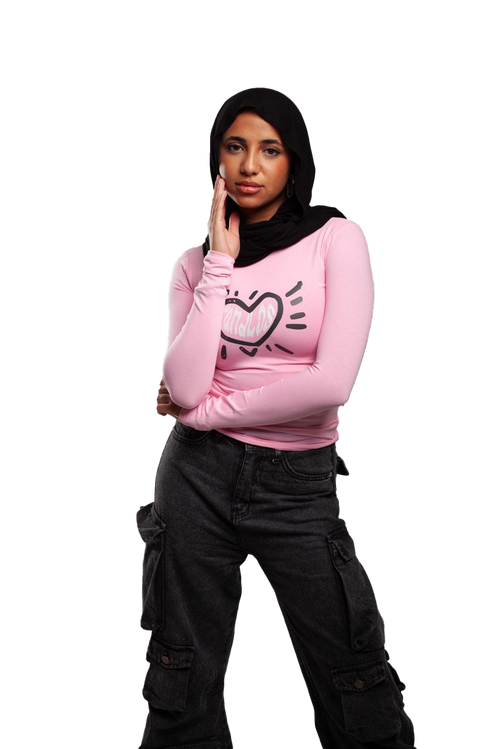 Heart Beat Long Sleeve baby tee(Pink)