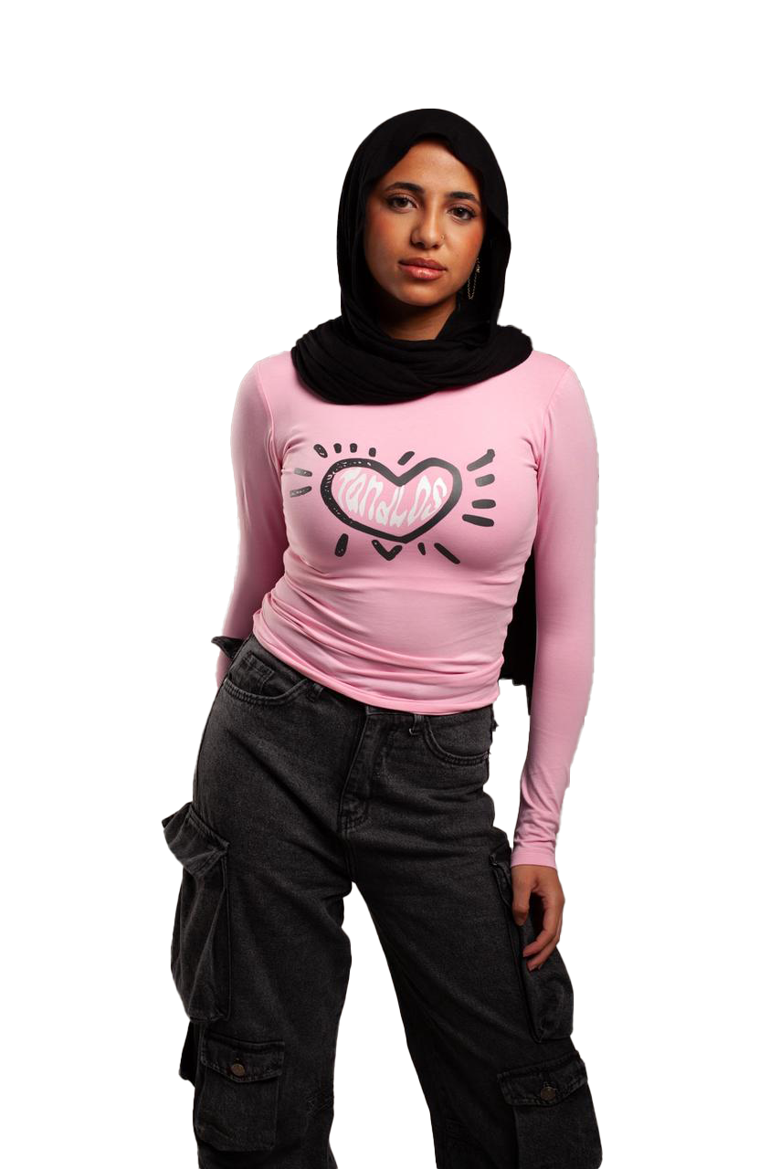 Heart Beat Long Sleeve baby tee(Pink)