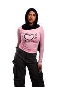 Heart Beat Long Sleeve baby tee(Pink)