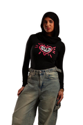 Heart Beat Long Sleeve baby tee(Black)